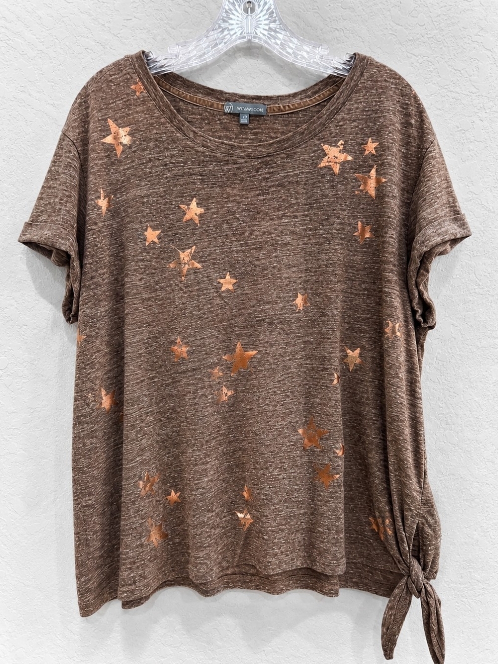 Wit & Wisdom Brown Short-Sleeve Star Print Tie-Hem Tee